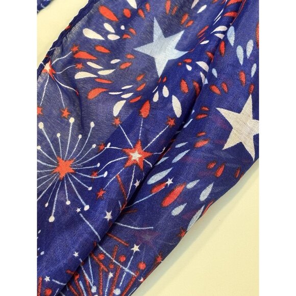 Red White Blue Scarf Lightweight Star Firework USA Celebrate Holiday Summer Fun - Picture 3 of 6